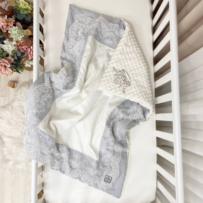 Paturica bebe din satin si tesatura minky Classic Gri (3)